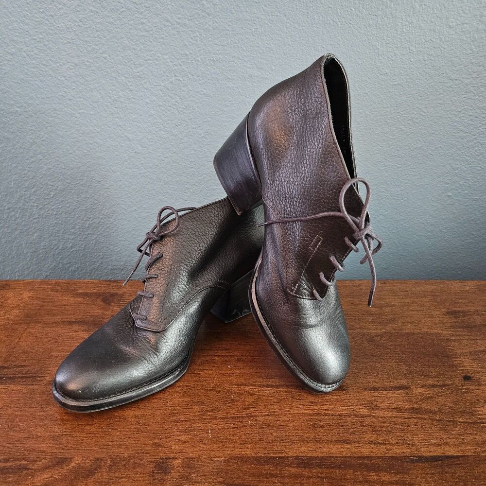 RACHEL COMEY Pebbled Black leather Lace up Oxford Bootie Boots Block Heel Sz 7